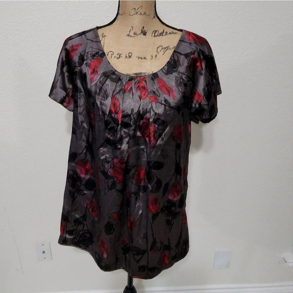 METRO 7 pleated floral tunic length blouse size large